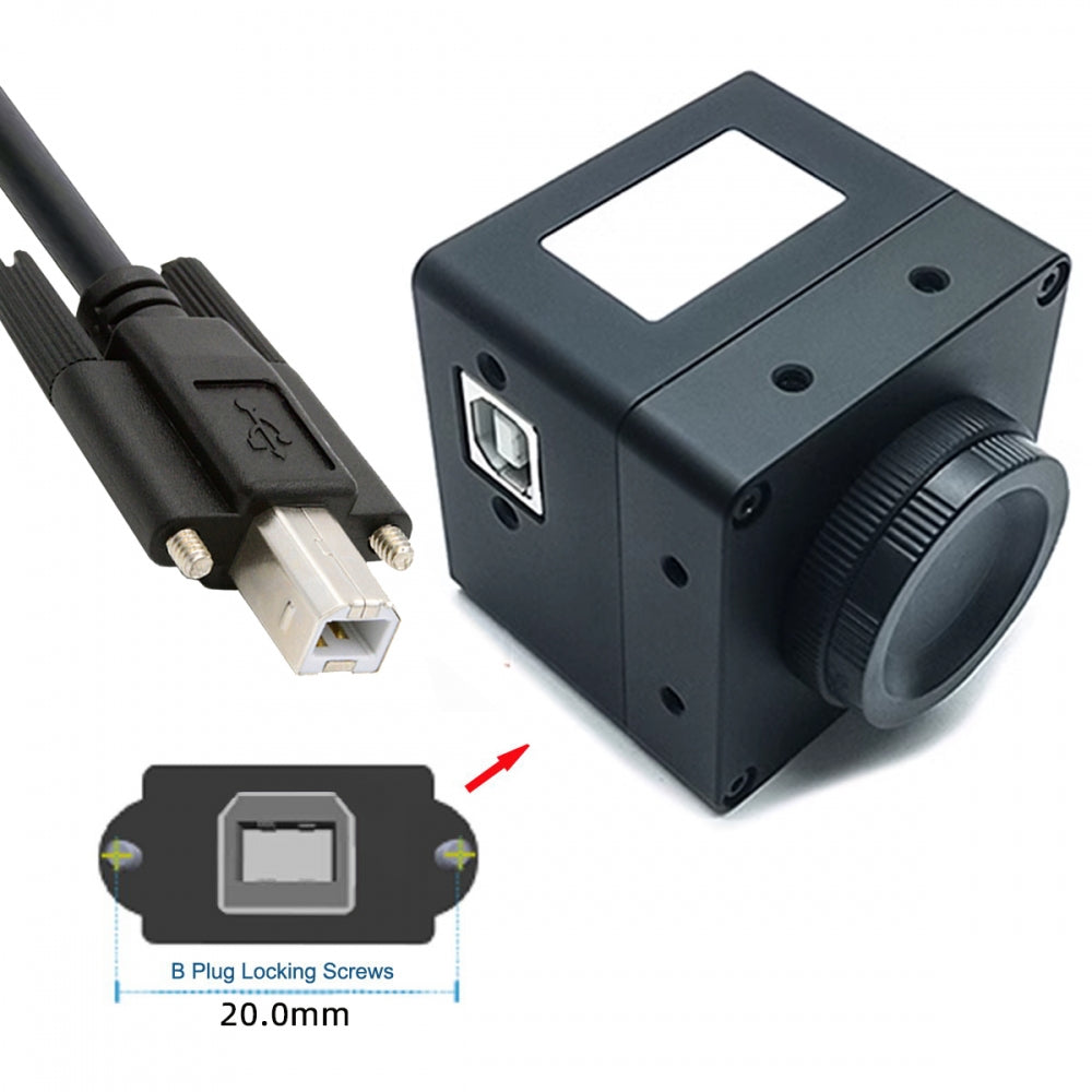 USB 2.0 Type-A Male to Type-B Thumbscrew Standard Male Mount Panel Type for Industrial Camera Robot Scanner Disk
