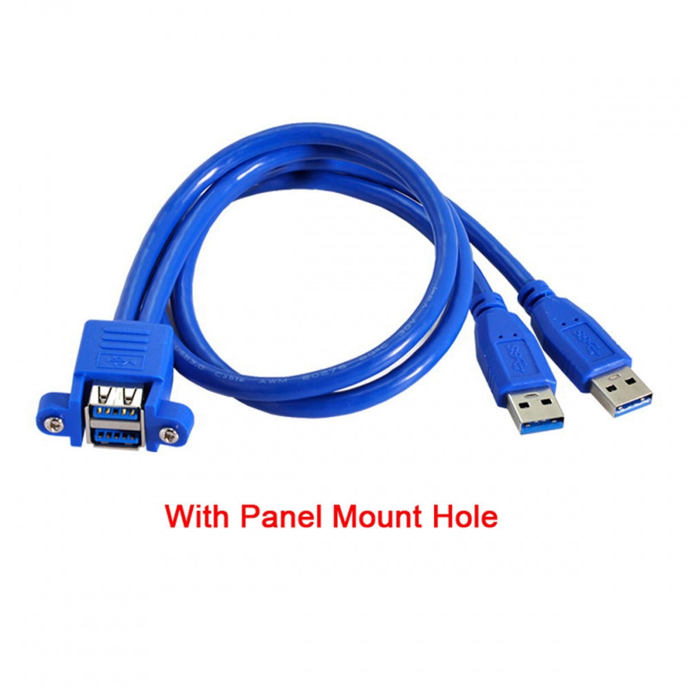 Stackable Dual USB 3.0 Male to Female Type-A Panel Type Header Cable Dual Ports 50cm