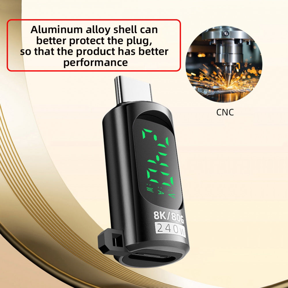 USB5.0 80Gbps Male to Female Extension Adapter Smart LED Display Switch with 240W 8K 5K Compatible with USB4.0 Thunderbolt3/4/5
