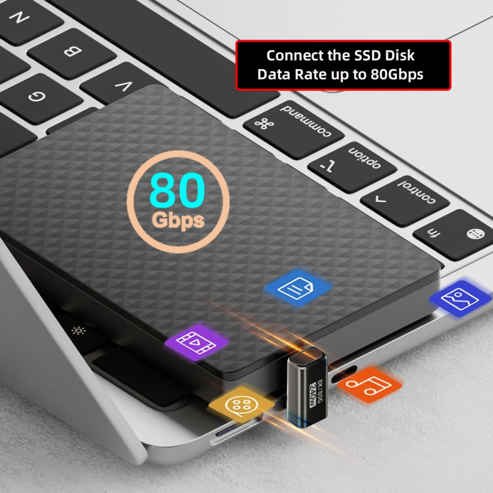 USB5.0 80Gbps Male to Male Extension Adapter Opposite U Shape Back Angled with 240W 16K 8K 5K Compatible with USB4.0 Thunderbolt3/4/5
