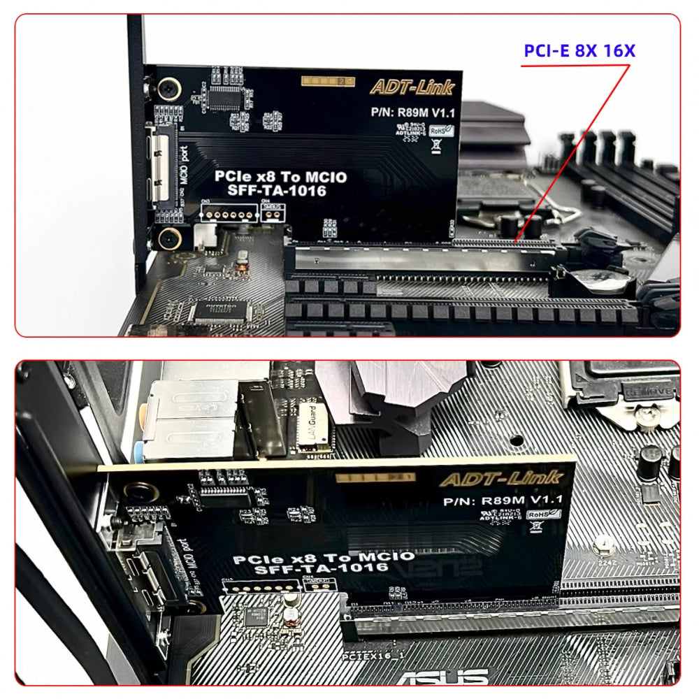 External MCIO 8i Mini Cool Edge IO SFF-TA-1016 to PCIE5.0 PCI-Express 8x VROC Adapter for Mainboard SSD Graphics Card