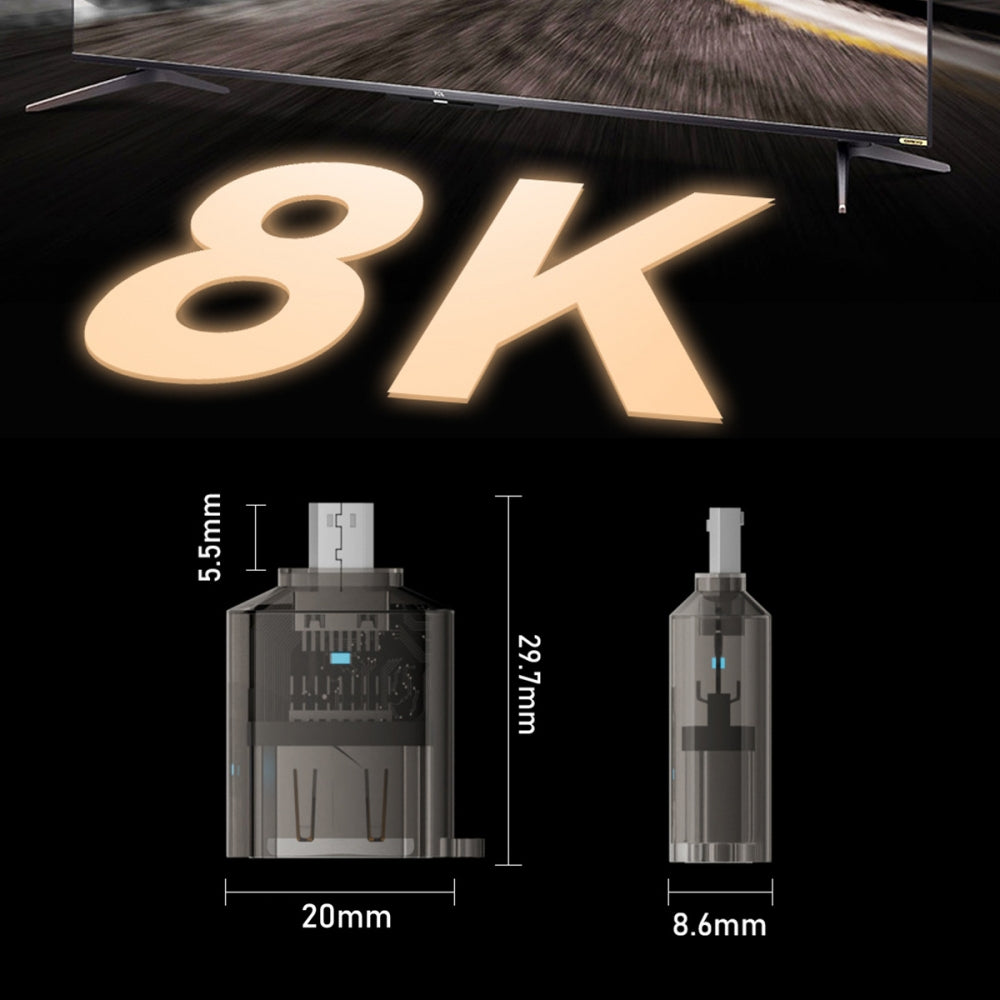 Micro-HDMI Type-D Male to HDMI 2.1 Female UHD Extension Adapter Extender Transparent with Smart LED Light Support 8K 60hz HDTV