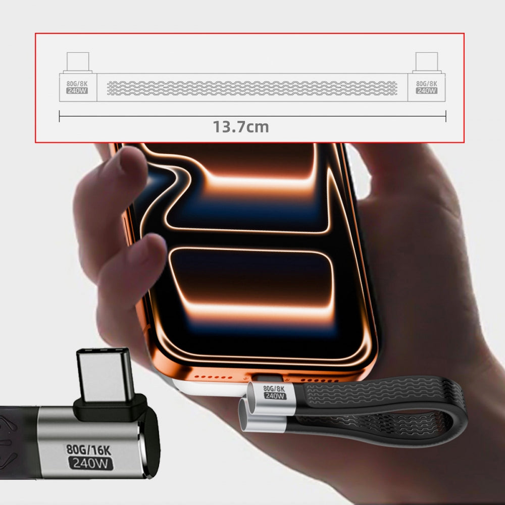 Dual Right Angled USB5.0 80Gbps Flat Slim FPC Cable 13cm with 240W and 16K@30hz 8K 5K@60Hz Compatible with USB4.0 Thunderbolt3/4/5