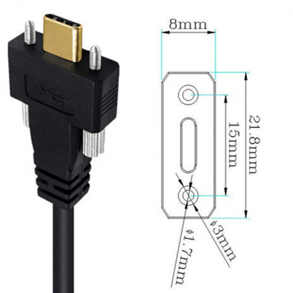 USB 3.1 Type-C Male Dual Screw to Single Thumbscrew Locking USB-C Horizontal 90 Degree Left Right Angled 10Gbps Data Cable Panel Mount Type