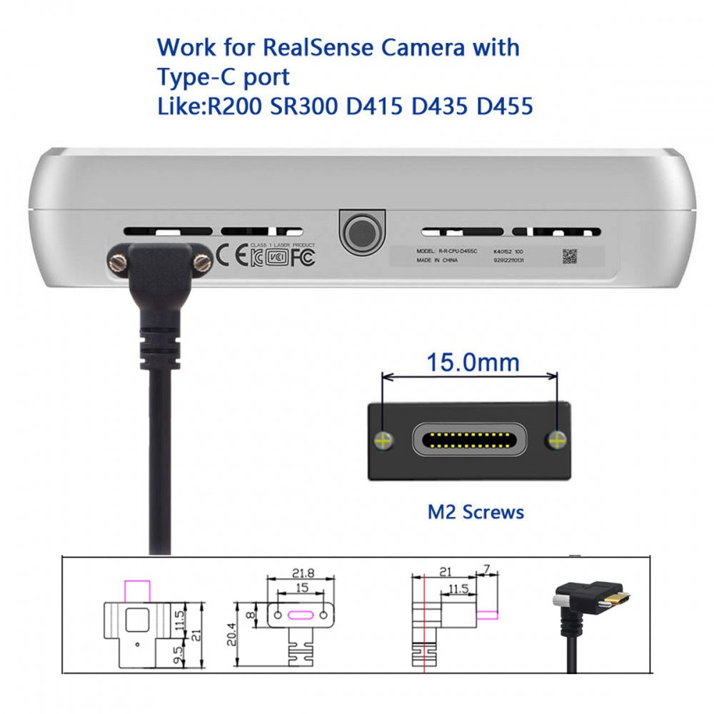 USB 3.1 Type-C Male Single Screw to Dual Thumbscrew Locking USB-C Up Down Angled 90 Degree 10Gbps Data Cable Panel Mount Type