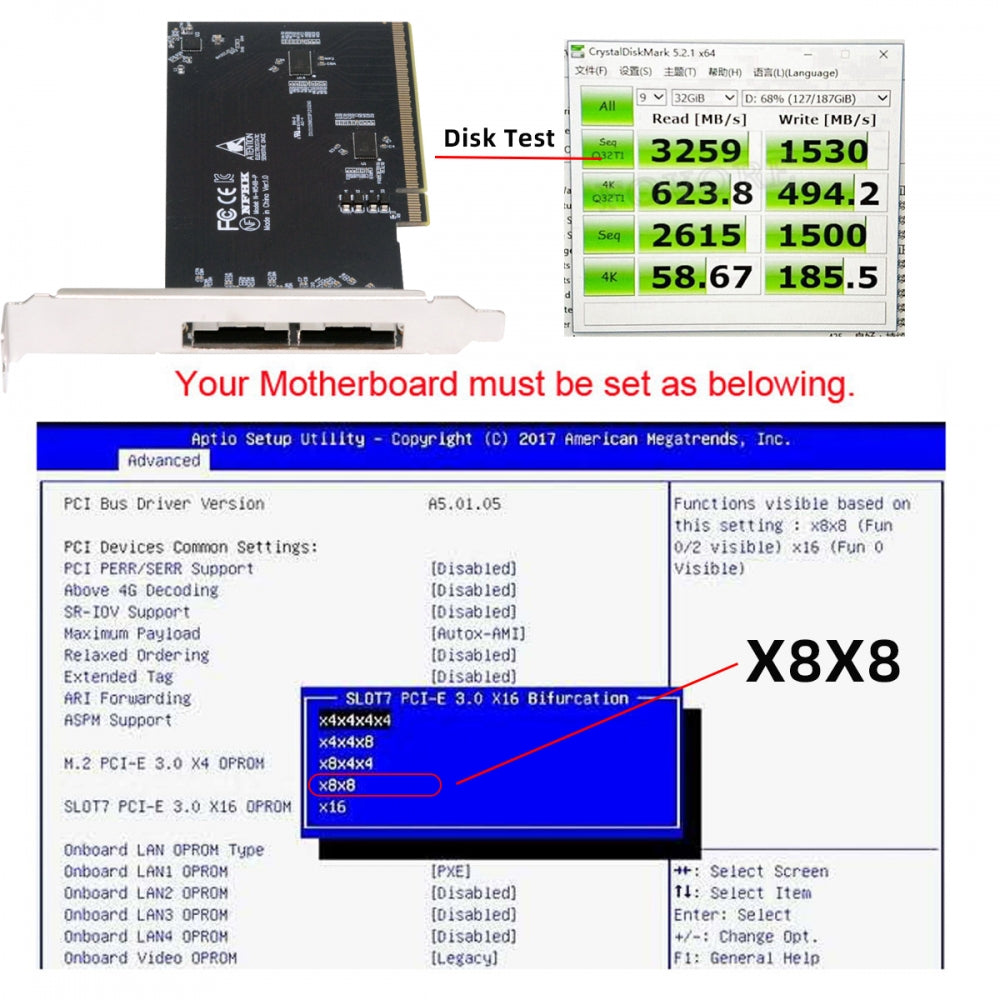 External Slimline Dual SFF-8654 8X 74Pin to PCIE 16X Express 5.0 PCIE4.0 Raid Card VROC Raid0 Hyper Adapter with Linear Redriver over Long Cable Lengths