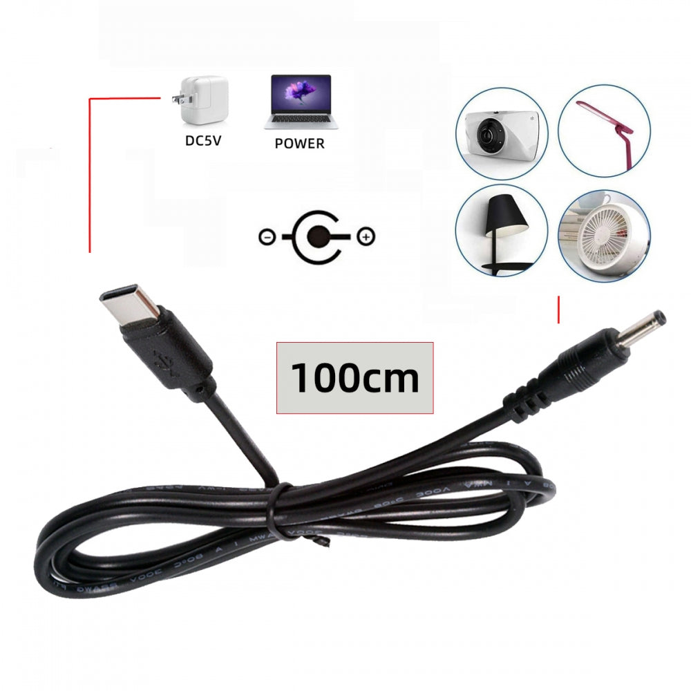 Type C USB-C Input with 5.1K Resistor to 5V DC 3.5*1.3mm Output Power Charge Cable 100cm for DC5V Desk Lamp Fan Camera