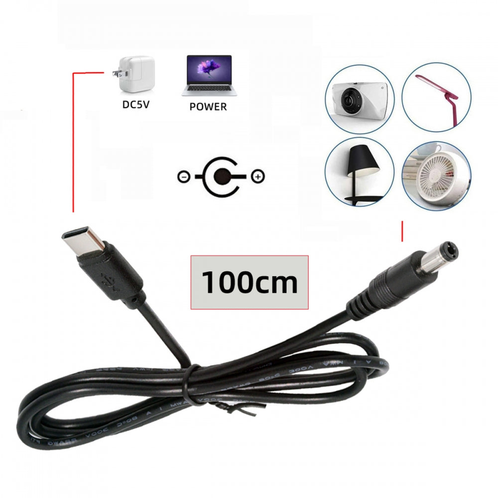Type C USB-C Input with 5.1K Resistor to 5V DC 5.5*2.5mm Output Power Charge Cable 100cm for DC5V Desk Lamp Fan Camera