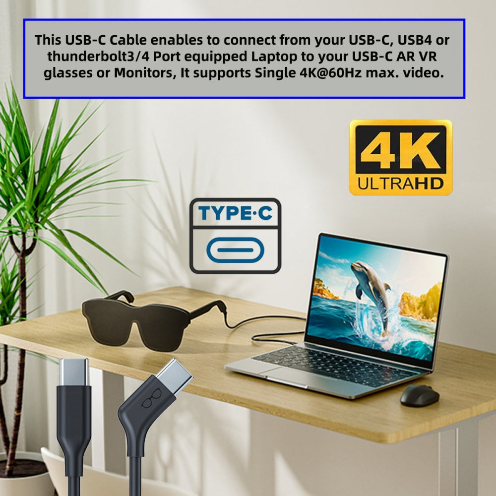 USB-C 10Gbps Type-C Video 4K Power PD 65W Ultra-Fine Flexable Cable Right Angled 135 Degree Connector for VR AR Glasses NS Handheld Console