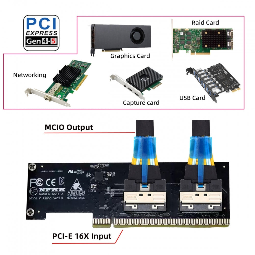 PCIE5.0 PCI-Express 16x to VROC Dual MCIO 8x Mini Cool Edge IO SFF-TA-1016 Virtual Raid Adapter for Mainboard SSD Graphics Card