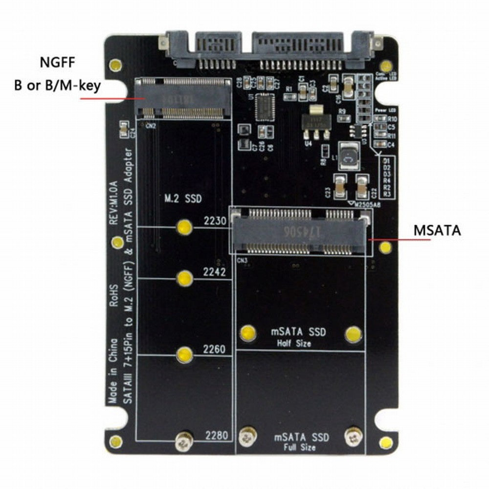 Chenyang 2 in 1 Combo M.2 NGFF B-key mSATA SSD to SATA 3.0 Adapter Converter Case Enclosure SA-115