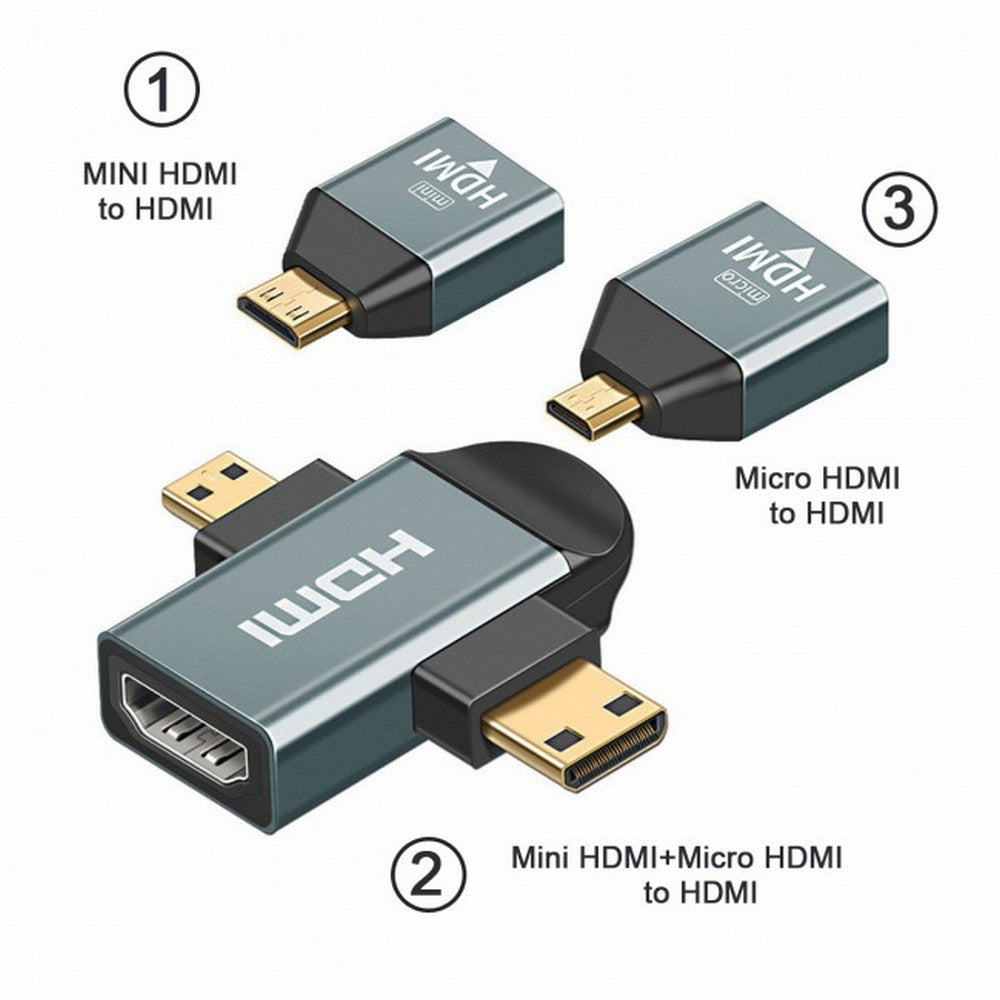 Chenyang 3pcs/set Micro Mini HDMI to HDMI 1.4 Female 2-in-1 Combo Adapter 4K@60hz HD-013