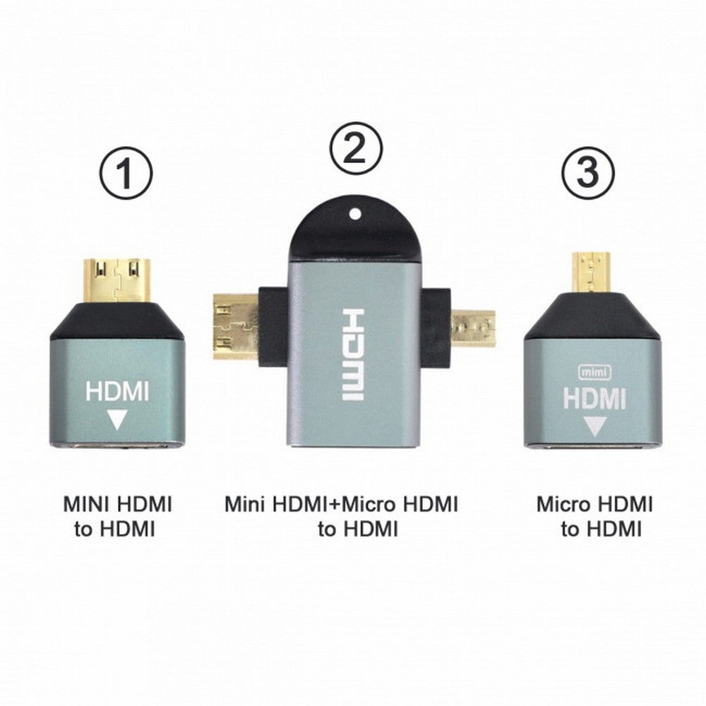 Chenyang 3pcs/set Micro Mini HDMI to HDMI 1.4 Female 2-in-1 Combo Adapter 4K@60hz HD-013