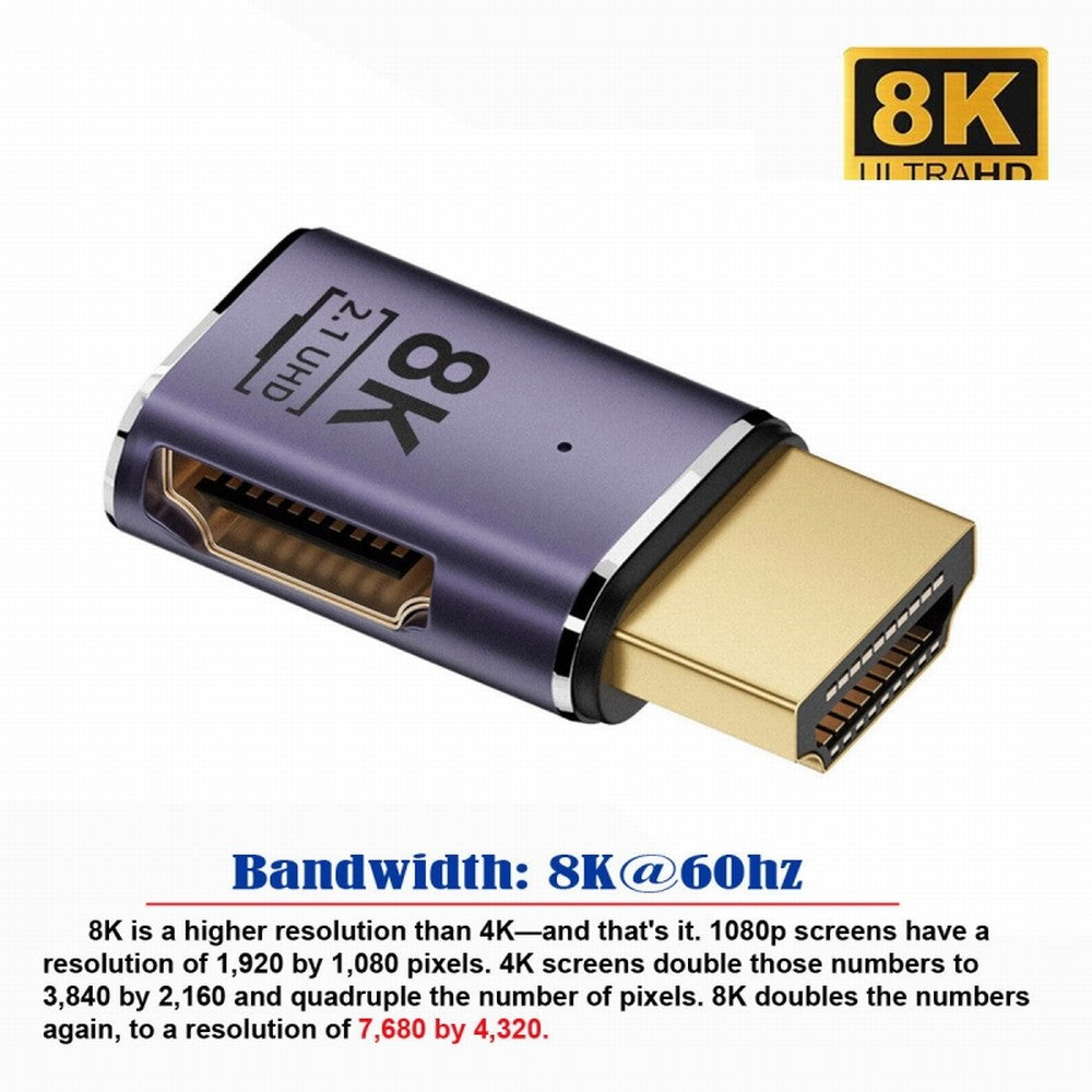 Chenyang HDMI Male to HDMI 2.1 Female Flat Horizontal 90 Degree Right Angled UHD Extension Adapter Support 8K 60hz HDTV HD-011-A8K02