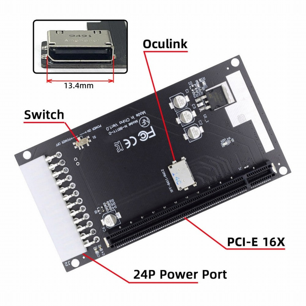 Chenyang 4x Oculink SFF-8612 SFF-8611 to PCIE PCI-Express 16x Adapter with ATX 24pin Power Port for Mainboard Graphics Card SF-059