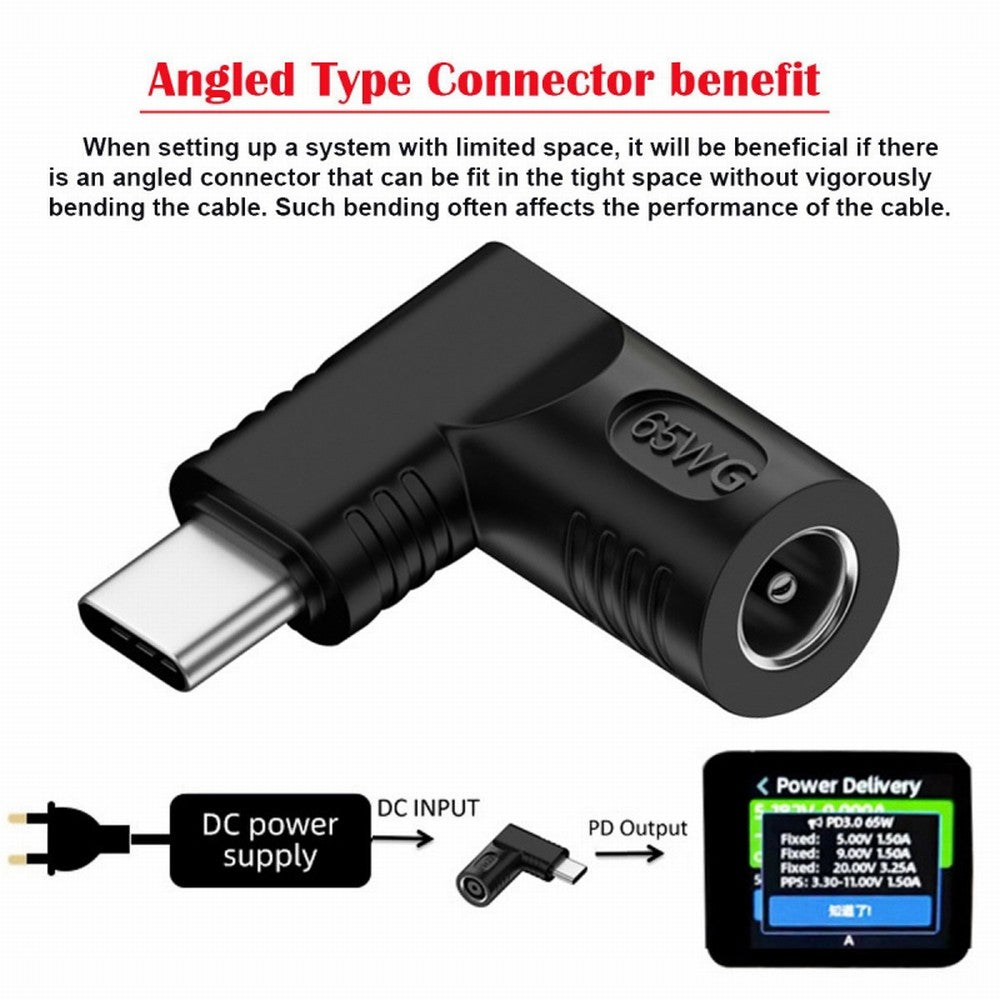Chenyang DC Jack 5.5x2.1mm Input to USB-C Type-C Angled 90 Degree Power Plug Charge Adapter for Laptop Phone UC-211-RI-5521MM
