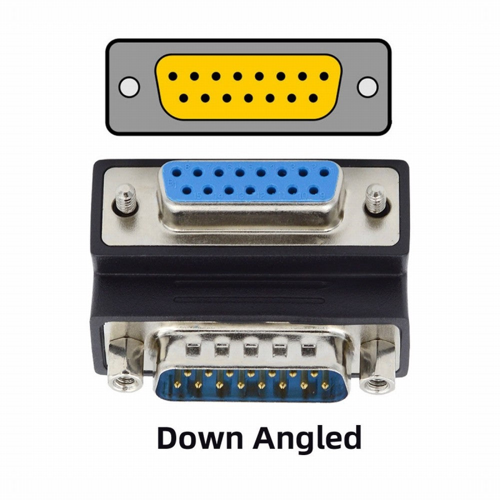 Chenyang DSUB RS232 D-subminiature 15pin Male Nut to Female Screw Extension Adapter DB Connector Down 90 Degree Angled DB-017-DN
