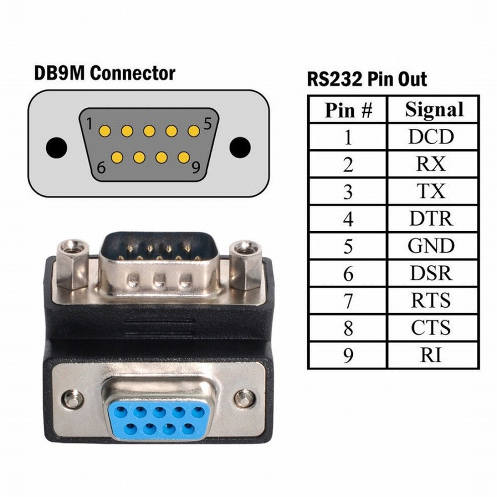 Chenyang D-Sub RS232 9Pin DB9P Male to Female Up Angled 90 Degree Extension Adapter DB-016-UP