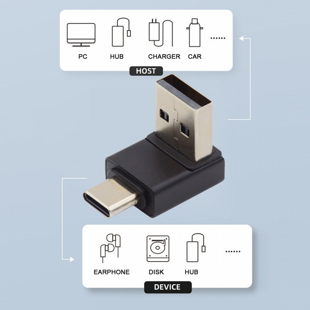 Chenyang Down Angled USB3.0 Type A Male to USB 3.1 Type C Male Data 10Gbps Charge Adapter 90 Degree for Laptop Phone UC-070-TC006