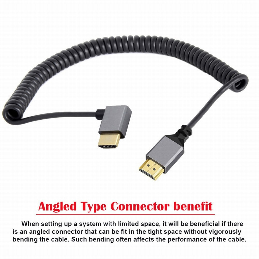 Chenyang HDMI 2.0 Male to HDMI Male 4K 60hz Stretch Coiled Cable Right Angled 90 Degree for HDTV Computer Laptop Monitor HD-035-RI