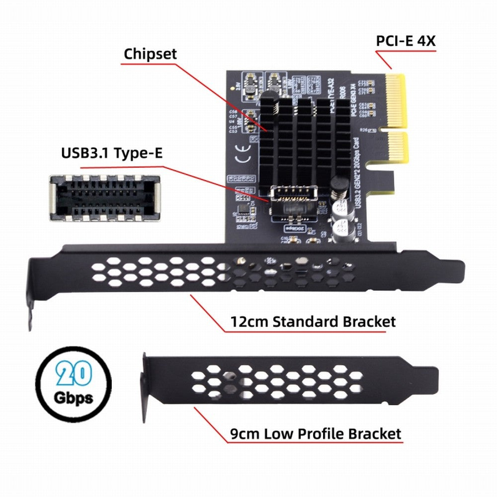 Chenyang USB 3.2 Gen2 Type-E 20Gbps Front Panel Socket to PCI-E 4X Express Card Adapter for Desktop Motherboard UC-104-EF