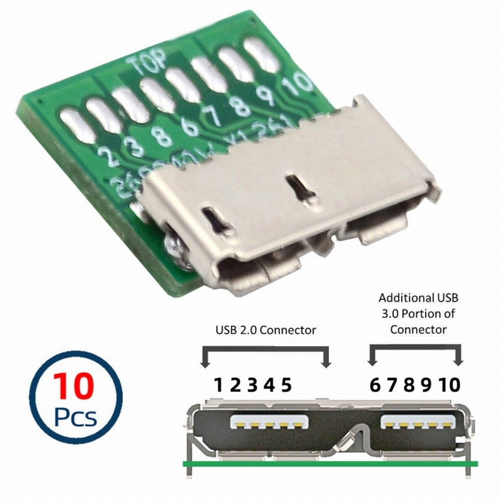 Chenyang 10pcs Micro USB 3.0 10pin Female Socket Receptacle Board Mount SMT Type with PCB for USB Disk DIY OEM CN-007