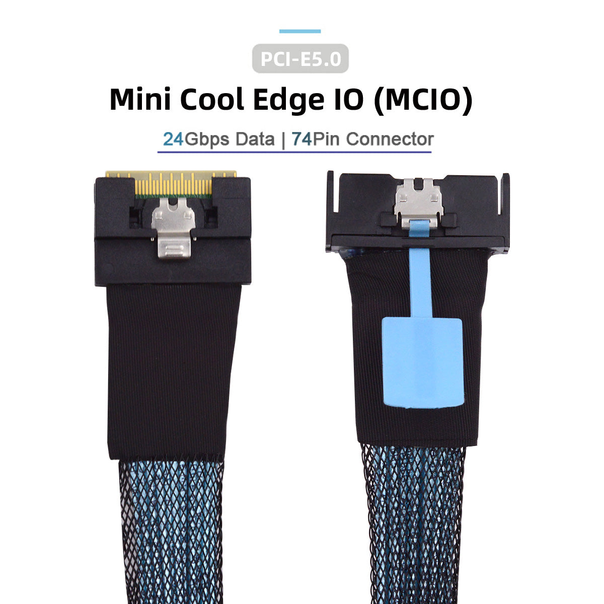 Chenyang PCI-E 5.0 Mini Cool Edge IO MCIO PCI-E 8i 74Pin Male to Slimline SFF-8654 SAS 4.0 74Pin Male Extender Cable 50cm SF-075-BK