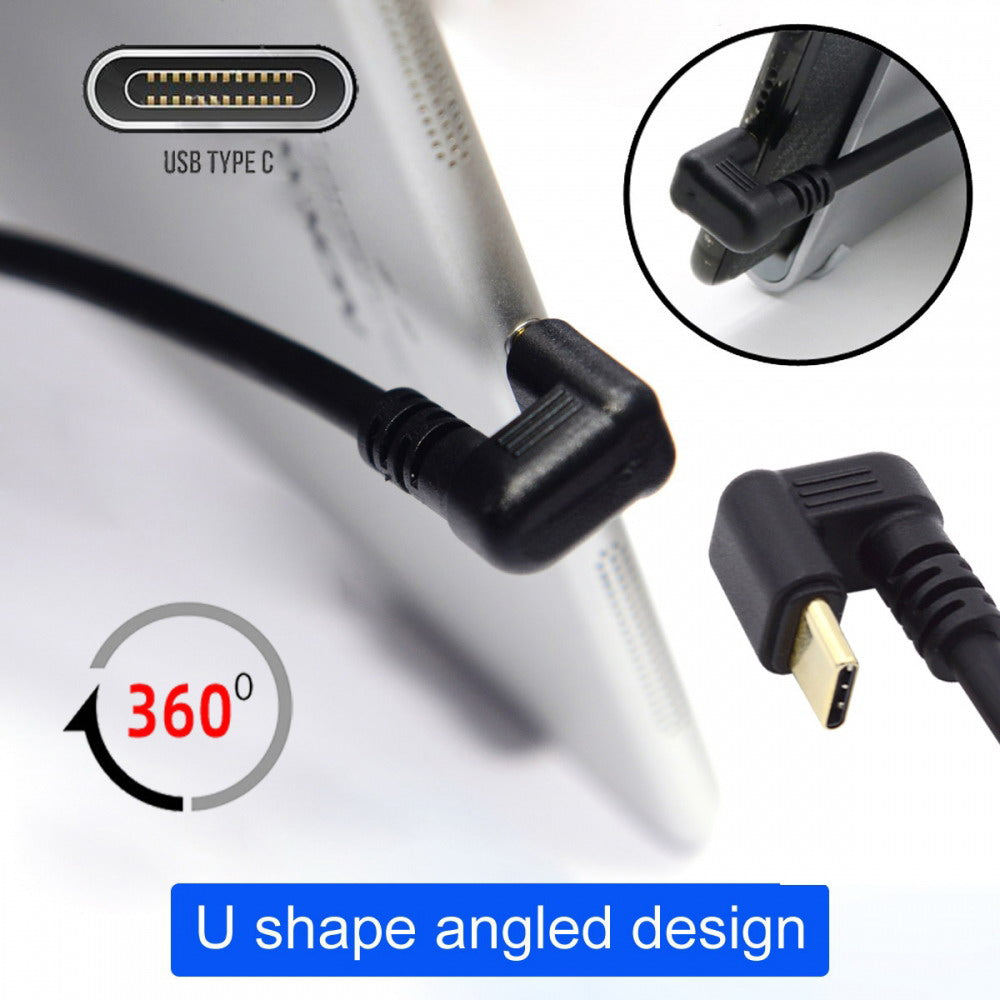 Chenyang Down Angled USB3.0 Type-A to Type C USB-C Male to Male Power Data Cable 5Gbps USB-C Opposite U Shape Back Angled UC-101-DN