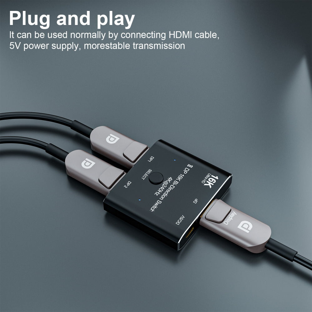 Chenyang DP DisplayPort 2.0 Bi-Direction 2x1 Switch Splitter Selector Hub Support HDCP SST Extended 16K@60hz 4K@240hz Convertor DP-030-16K
