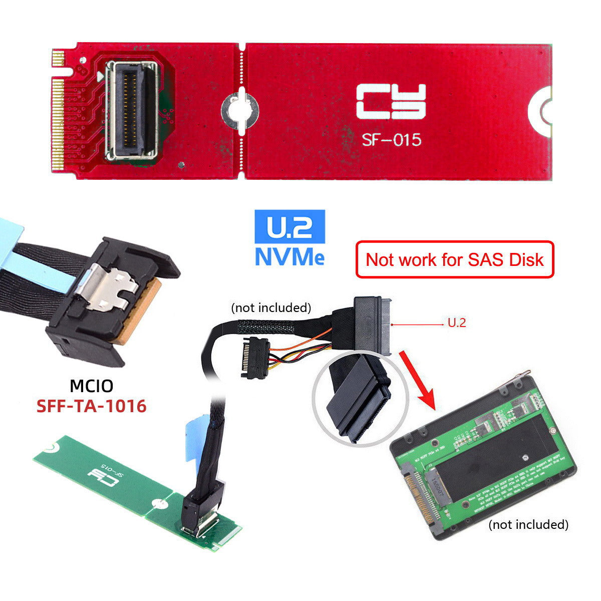 Chenyang PCI-E 5.0 4.0 M.2 M-key to MCIO Mini Cool Edge IO Female Host Adapter for PCIe Nvme SSD 2280 2230 SF-015