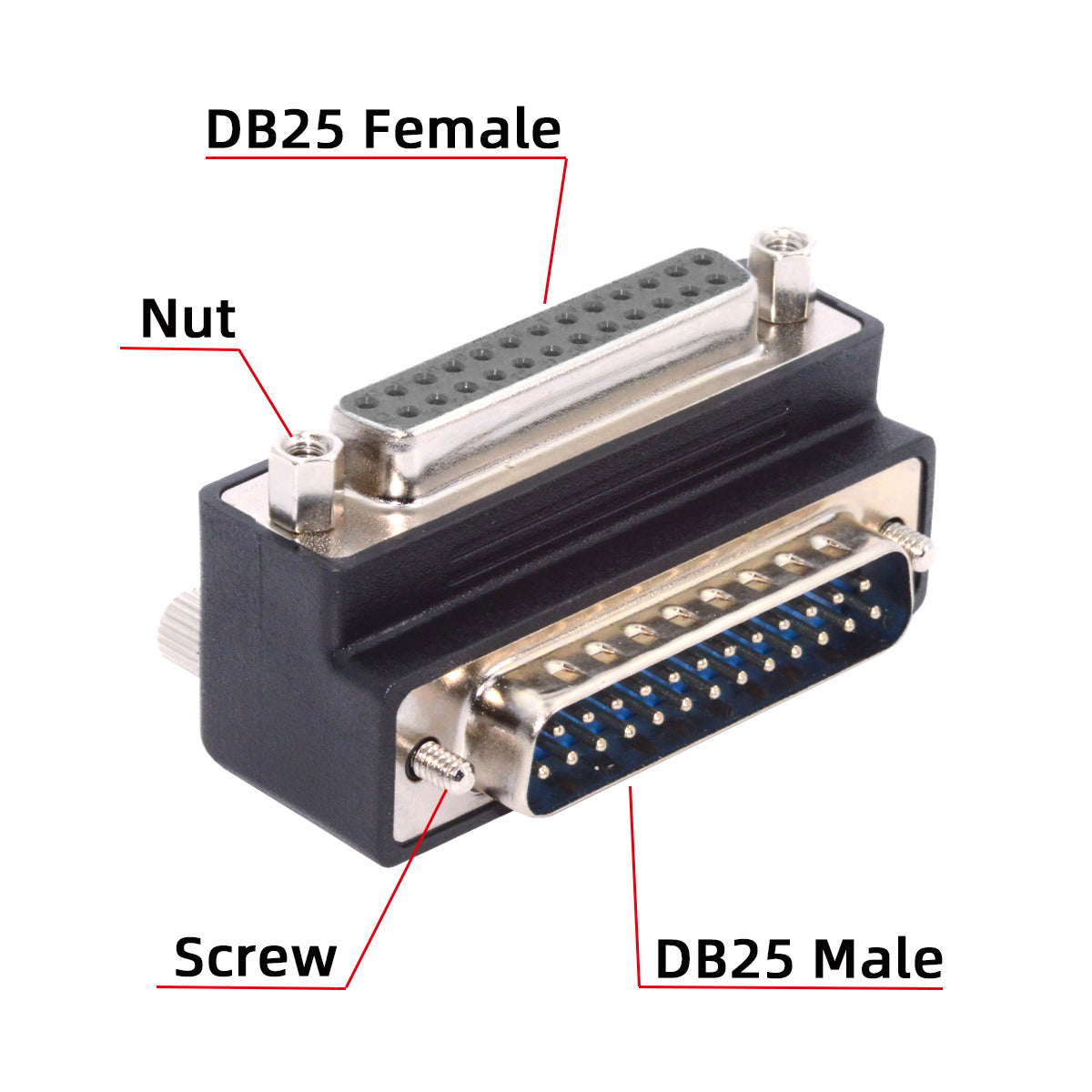 Chenyang DSUB Parallel LPT AES/EBU DB25pin Male Nut to Female Screw Extension Adapter DB Connector Down 90 Degree Angled DB-008-DN