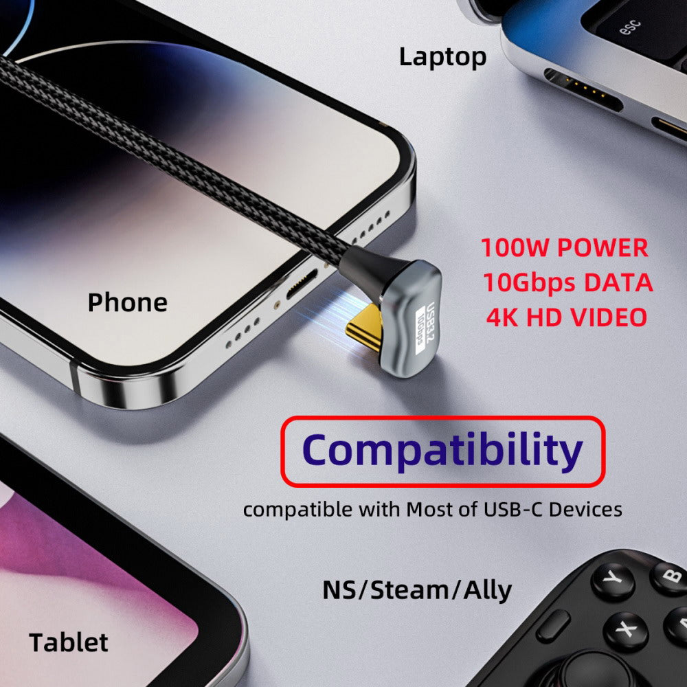 Chenyang Opposite U Shape Back Angled USB-C USB 3.1 Type C Male to Female Extension Data Cable 10Gbps 100W with Sleeve UC-058-OS