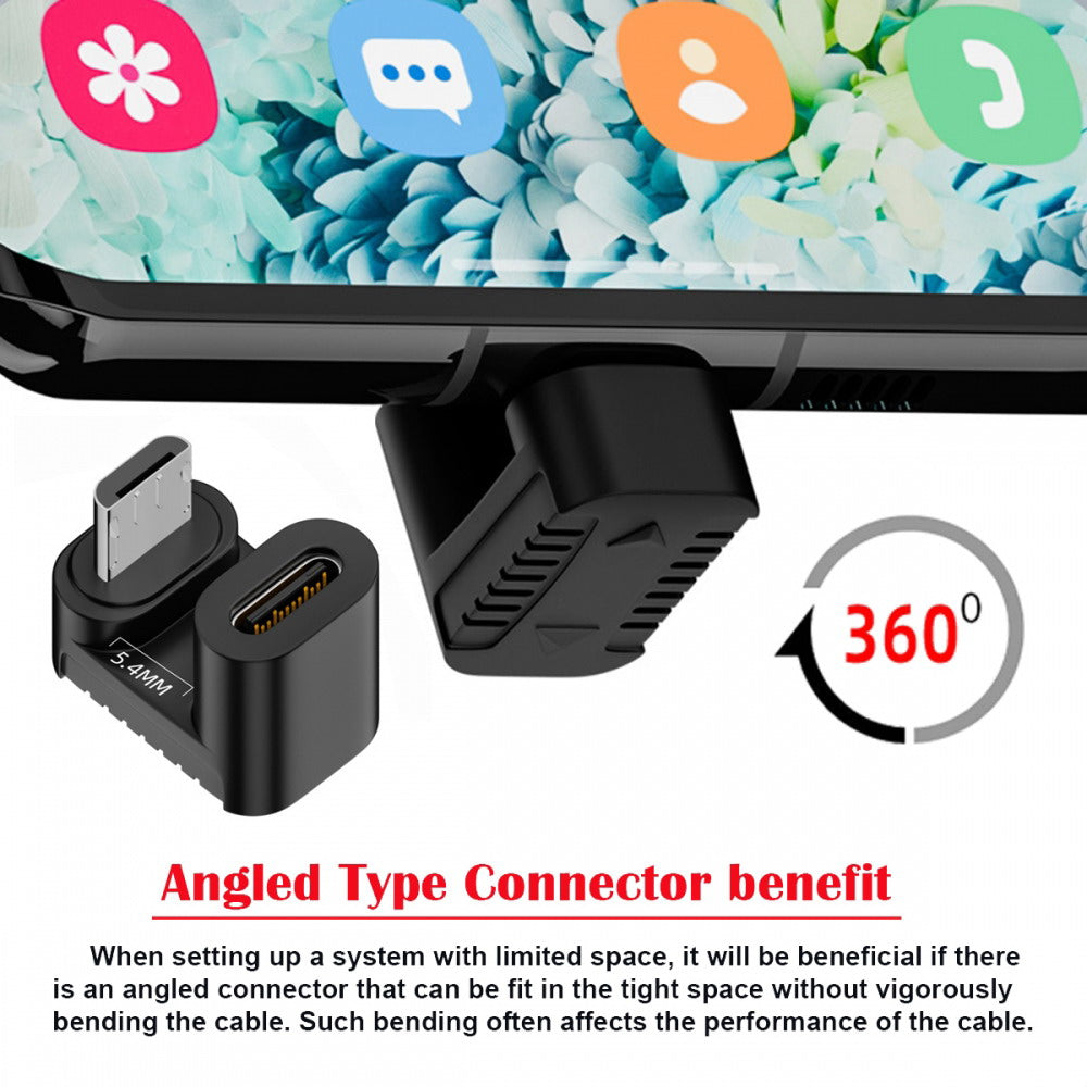 Chenyang 4pcs/lot USB-C USB2.0 Type C Female to Micro USB Male Power Data Adapter 360 Degree Opposite Up Back Angled UC-102-OU-4PCS