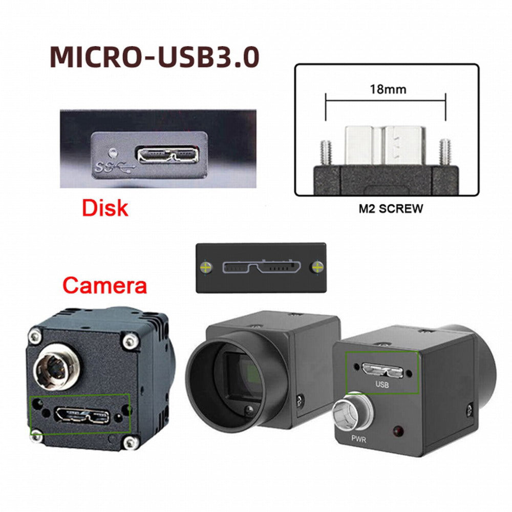 Chenyang Down Angled 90 Degree USB 3.0 A Male to Micro-B 3.0 Plug Up Angled Locking Screw Panel Cable 25cm U3-078-UP