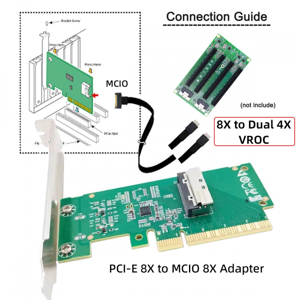 Chenyang PCIE5.0 PCI-Express 8x to MCIO 8i Mini Cool Edge IO SFF-TA-1016 VROC Adapter for Mainboard SSD Graphics Card SF-086