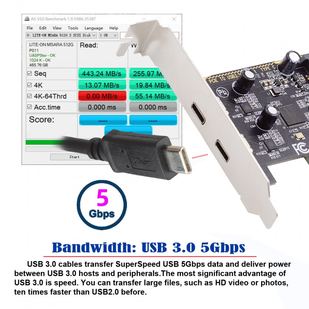 Chenyang Card USB3.1 Gen1 5Gbps Dual Type-C USB-C Female to PCI-E Express 1x Card Adapter ASM1042 with Low Profile Bracket