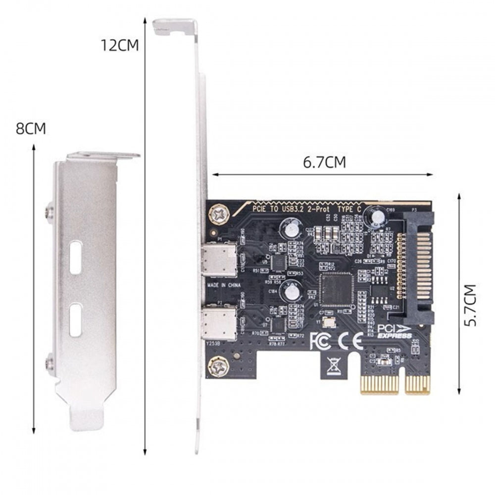 Chenyang Card USB3.1 Gen1 5Gbps Dual Type-C USB-C Female to PCI-E Express 1x Card Adapter ASM1042 with Low Profile Bracket