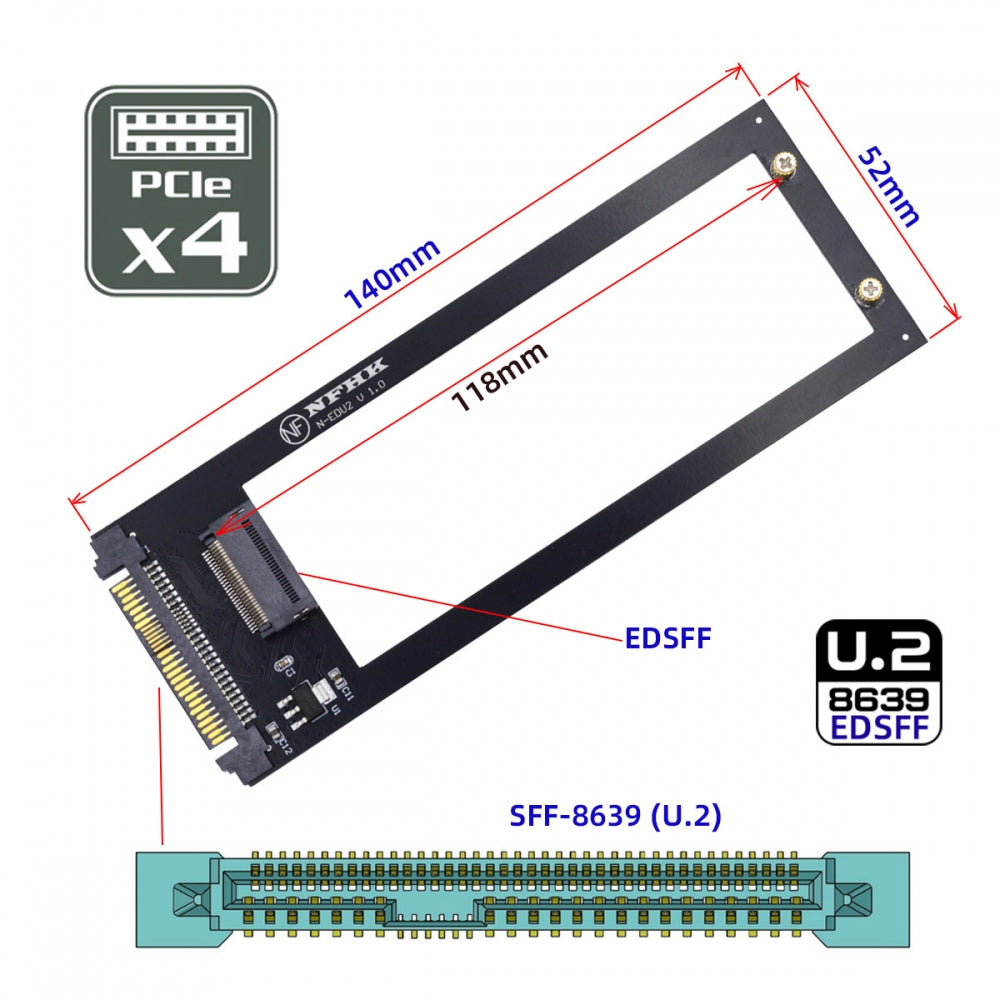 Chenyang U.2 SFF-8639 Host to PCI-E Ruler 1U GEN-Z EDSFF 9.5mm 15mm 25mm Short SSD E1.S with Heat Sink PM9A3 PM9D3 P5801X Carrier Adapter