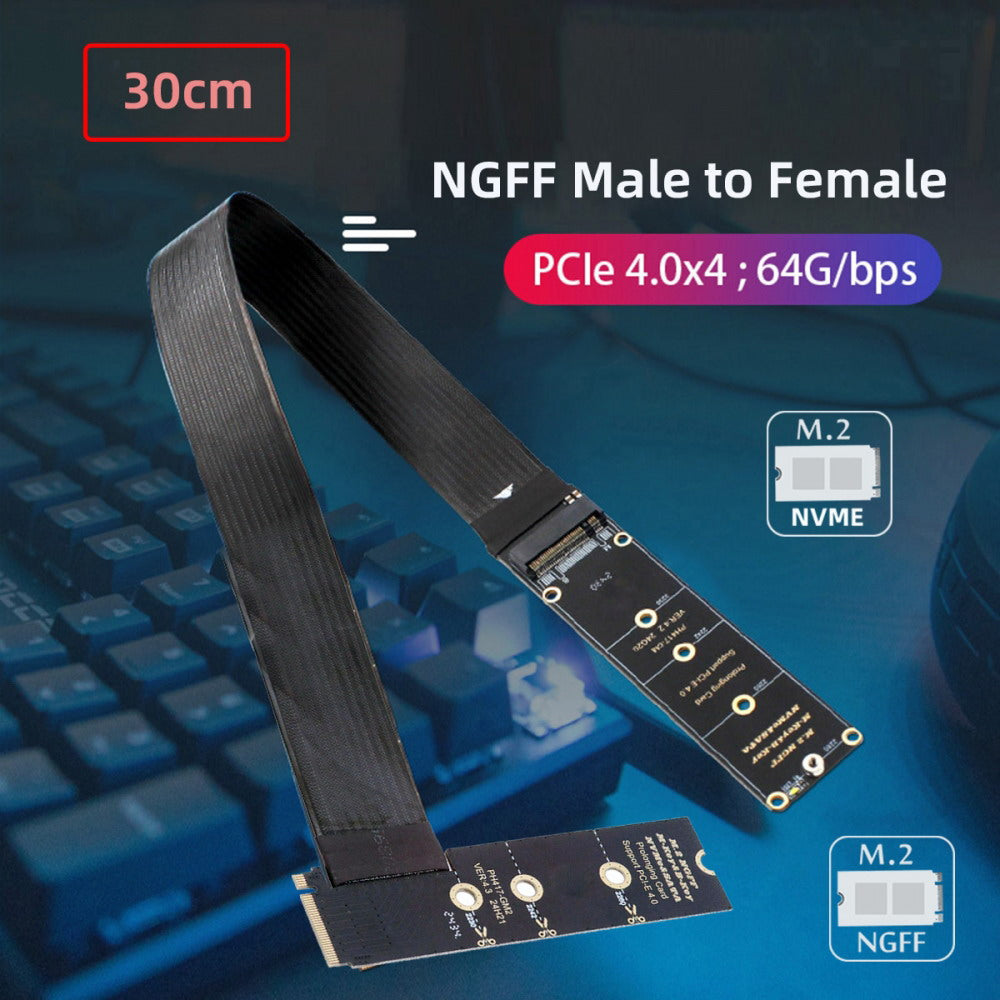 NGFF M-Key NVME Male to Female Extension PCI Express Cable 30cm Right Angled Type 90 Degree PCI-E 4.0 for Mainboard SSD 2230/2242/2260/2280