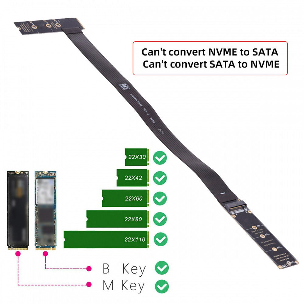 NGFF M-Key NVME Male to Female Extension PCI Express Cable 30cm Right Angled Type 90 Degree PCI-E 4.0 for Mainboard SSD 2230/2242/2260/2280