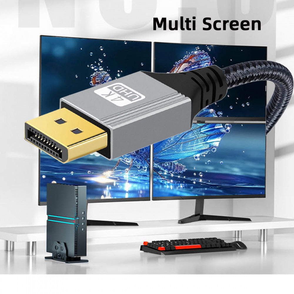 Left Angled DisplayPort DP to DP Cable 4K 60hz Cable Silver Sleeve Ultra-HD UHD 90 Degree for Desktop Laptop Monitor Graphics Card