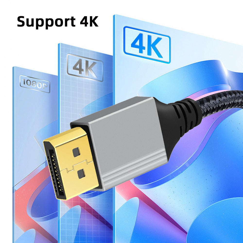 Right Angled DisplayPort DP to DP Cable 4K 60hz Cable Silver Sleeve Ultra-HD UHD 90 Degree for Desktop Laptop Monitor Graphics Card