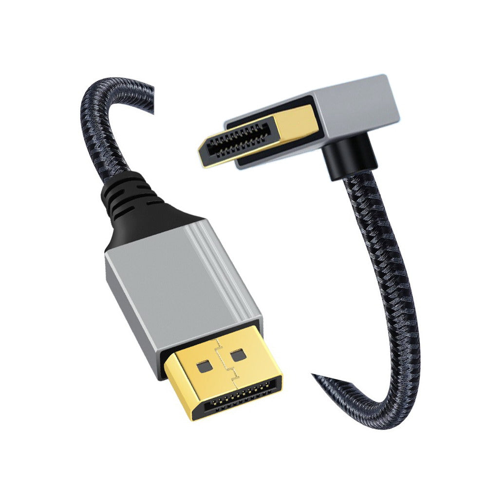 Up Angled DisplayPort DP to DP Cable 4K 60hz Cable Silver Sleeve Ultra-HD UHD 90 Degree for Desktop Laptop Monitor Graphics Card