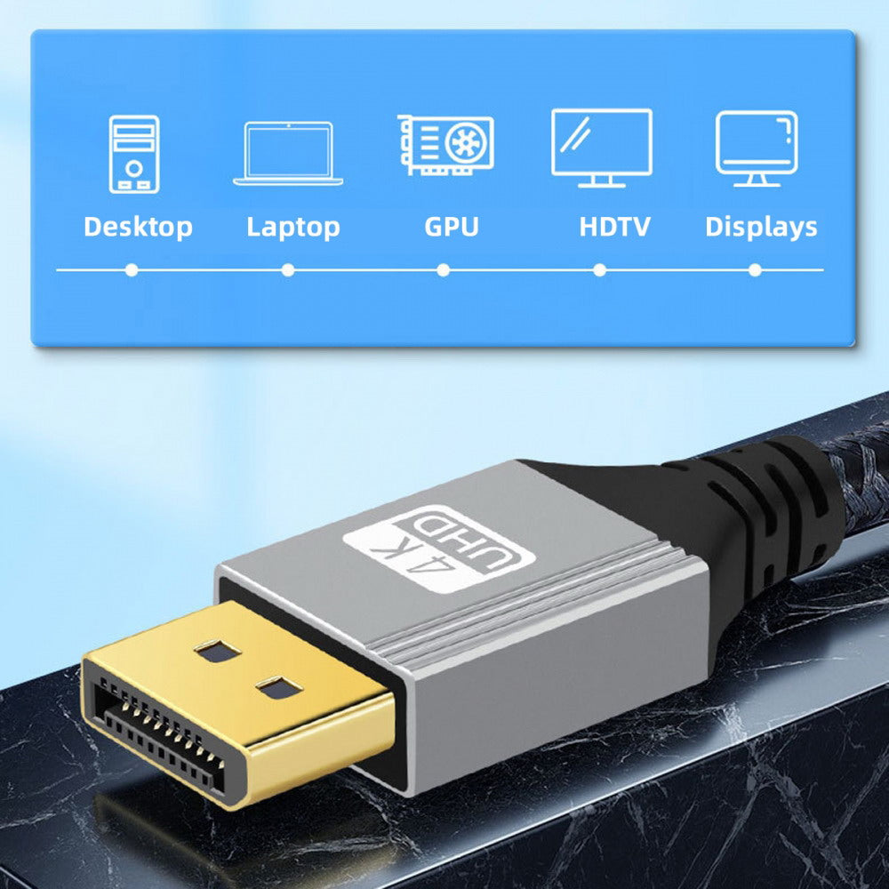 Up Angled DisplayPort DP to DP Cable 4K 60hz Cable Silver Sleeve Ultra-HD UHD 90 Degree for Desktop Laptop Monitor Graphics Card