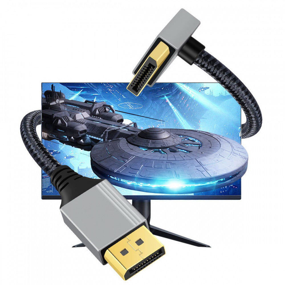 Down Angled DisplayPort DP to DP Cable 4K 60hz Cable Silver Sleeve Ultra-HD UHD 90 Degree for Desktop Laptop Monitor Graphics Card