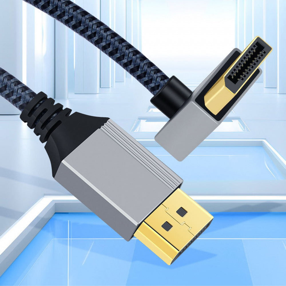 Down Angled DisplayPort DP to DP Cable 4K 60hz Cable Silver Sleeve Ultra-HD UHD 90 Degree for Desktop Laptop Monitor Graphics Card