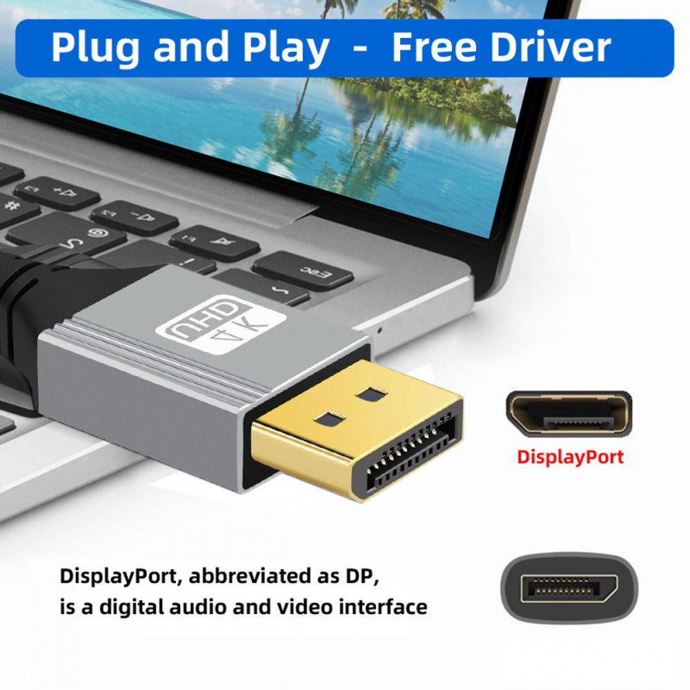 Down Angled DisplayPort DP to DP Cable 4K 60hz Cable Silver Sleeve Ultra-HD UHD 90 Degree for Desktop Laptop Monitor Graphics Card