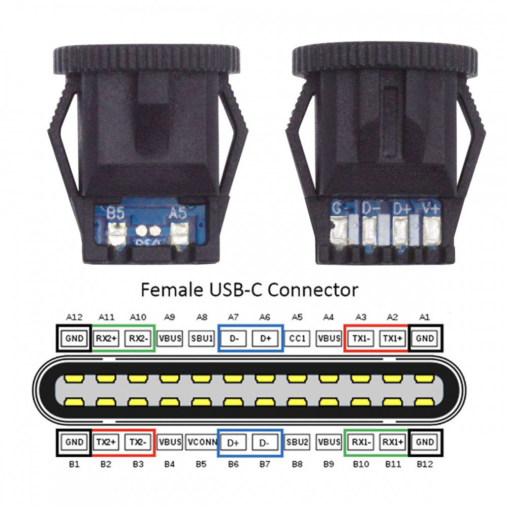 5pcs/set DIY OEM Type C Female Socket Connector to 6Pin PCBA Pinout Round Latch Mount Type DC 5V/20V PD Power IP67