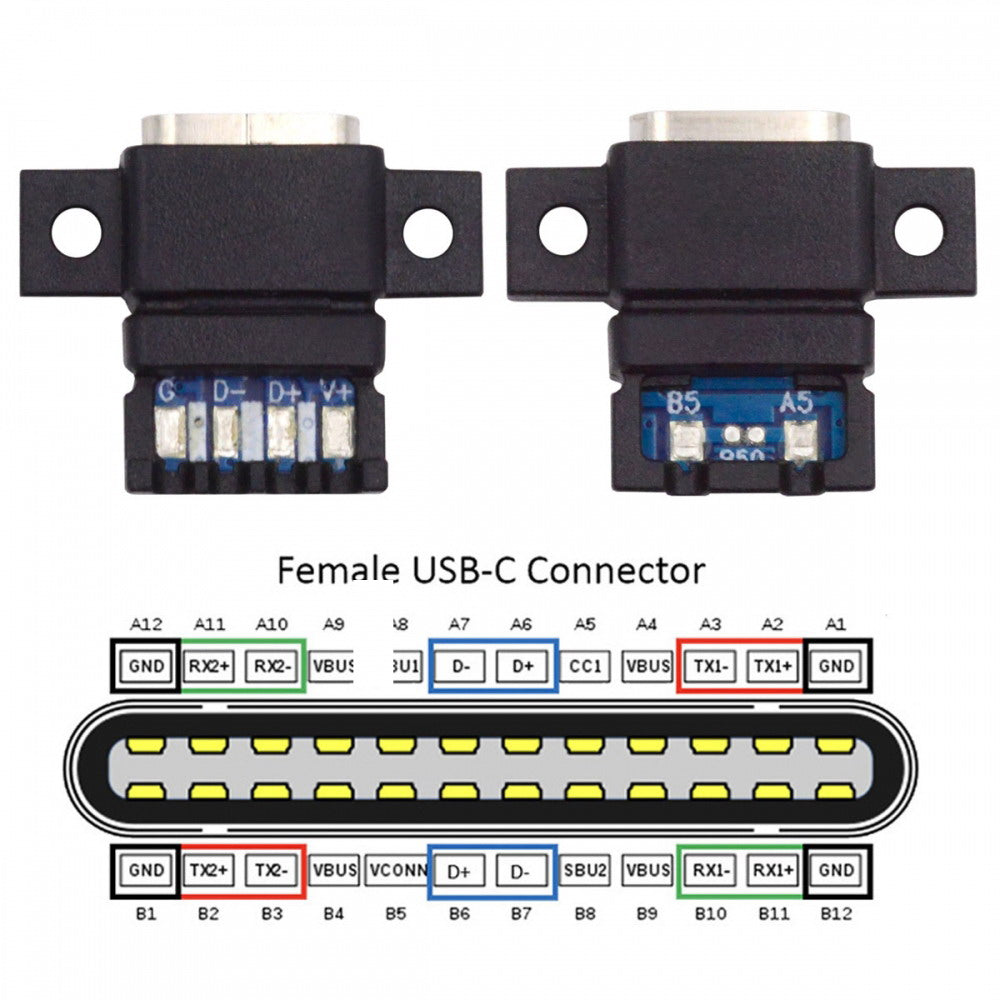 5pcs/set DIY OEM Type C Female Socket Connector to 6Pin PCBA Pinout Flat Scew Mount Type DC 5V/20V PD Power