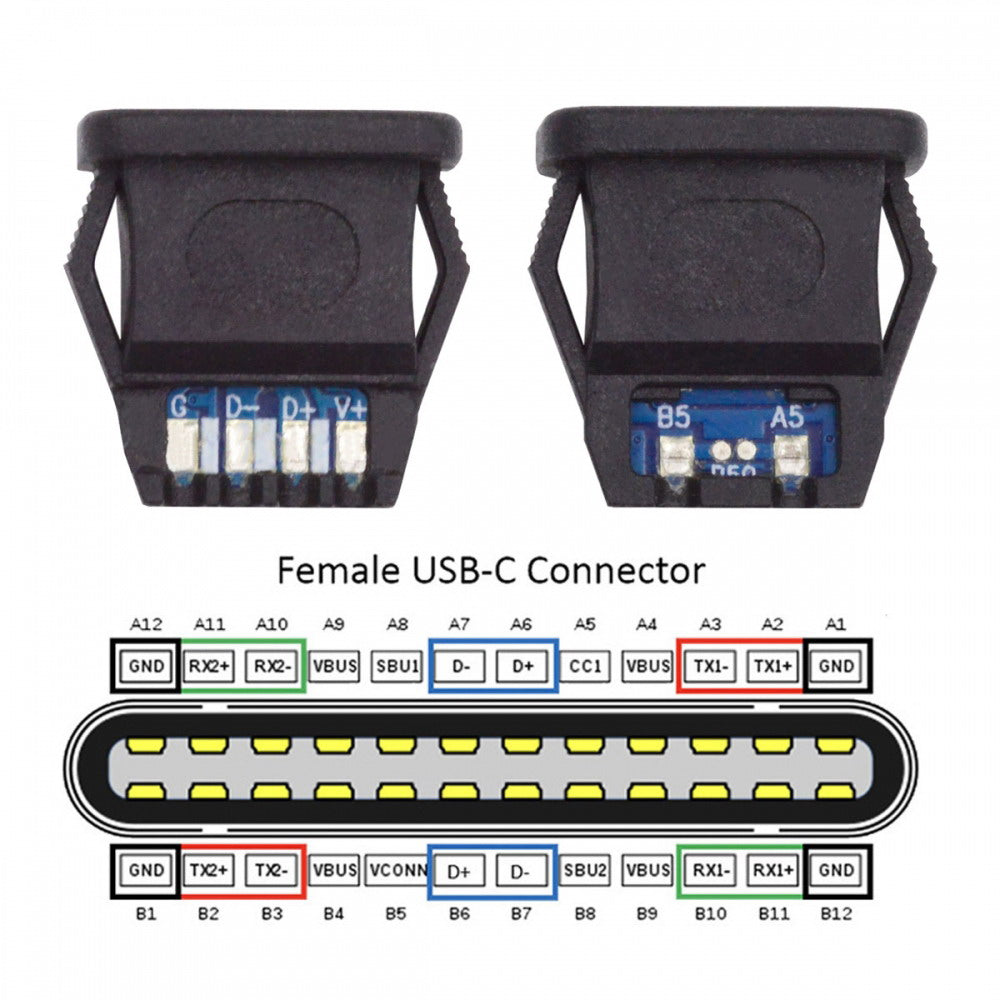 5pcs/set DIY OEM Type C Female Socket Connector to 6Pin PCBA Pinout Rectangle Latch Mount Type DC 5V/20V PD Power IP67